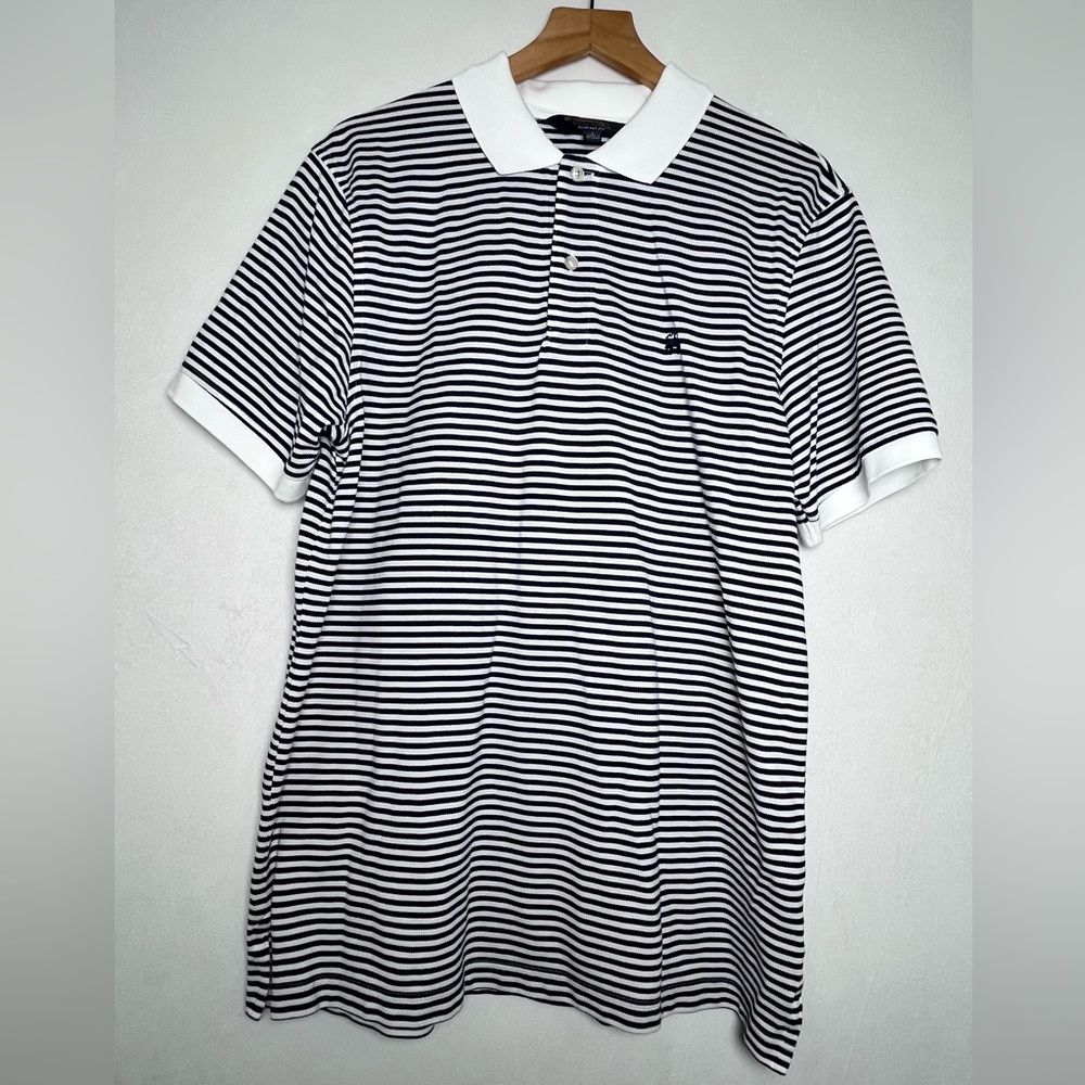 Brooks Brothers 100% Pima Cotton Classic Blk Wht Men Size Large Striped Polo